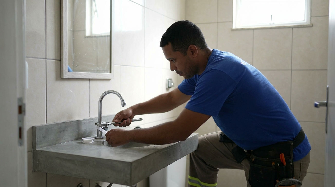 Encanador instalando torneira em Boa Vista‑RR