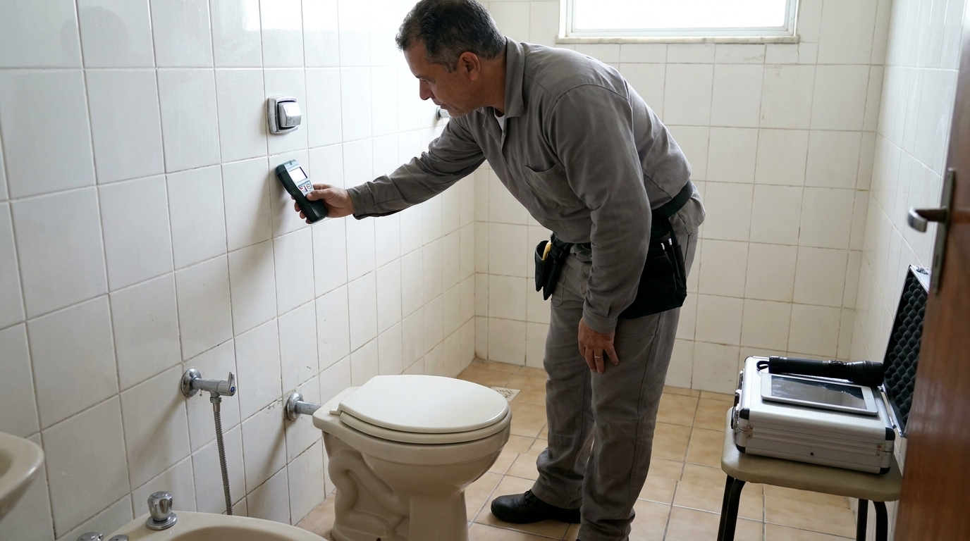 Técnico de caça vazamento analisando tubulação em Boa Vista‑RR